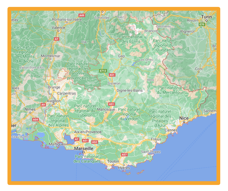carte de la région Provence Alpes Côte d'Azur